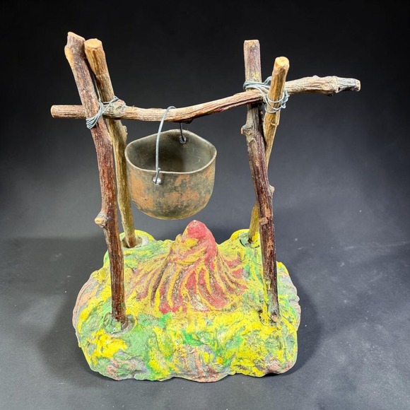 The Unbranded Brand Other - Germany US Zone Miniature Campfire Cauldron Pot Christmas Diorama Putz Fire VTG‎